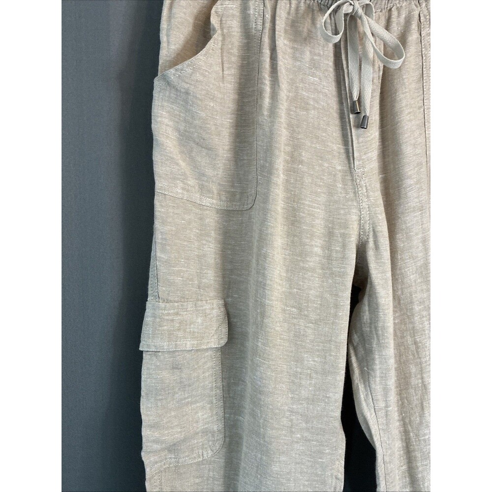 Nicole Miller Cargo Jogger Linen Pants Large Beige Tan Pull On Coastal Lagenlook - Picture 3 of 16